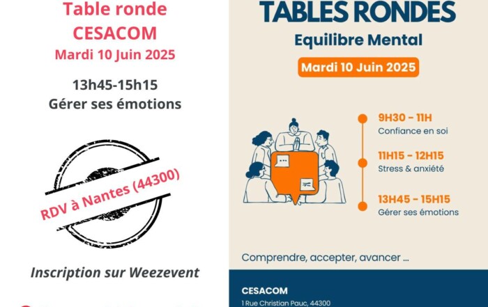 Affiche CESACOM 25.06.10 Table ronde - interventiond e Sophie Herrault sur gérer ses émotions